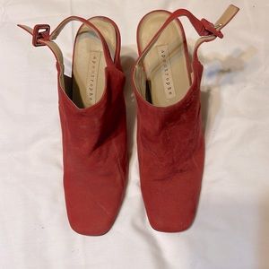 Woman’s Apostrophe Red Suede Leather Heeled Shoe